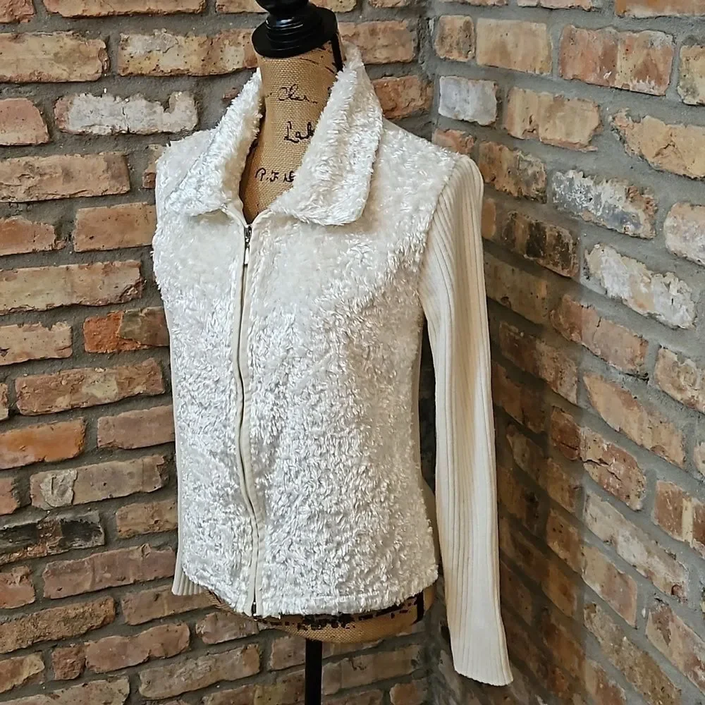 Ronnie Salloway Cream Zip Up Sweater Jacket Knit Cardigan Neutral Size Medium M